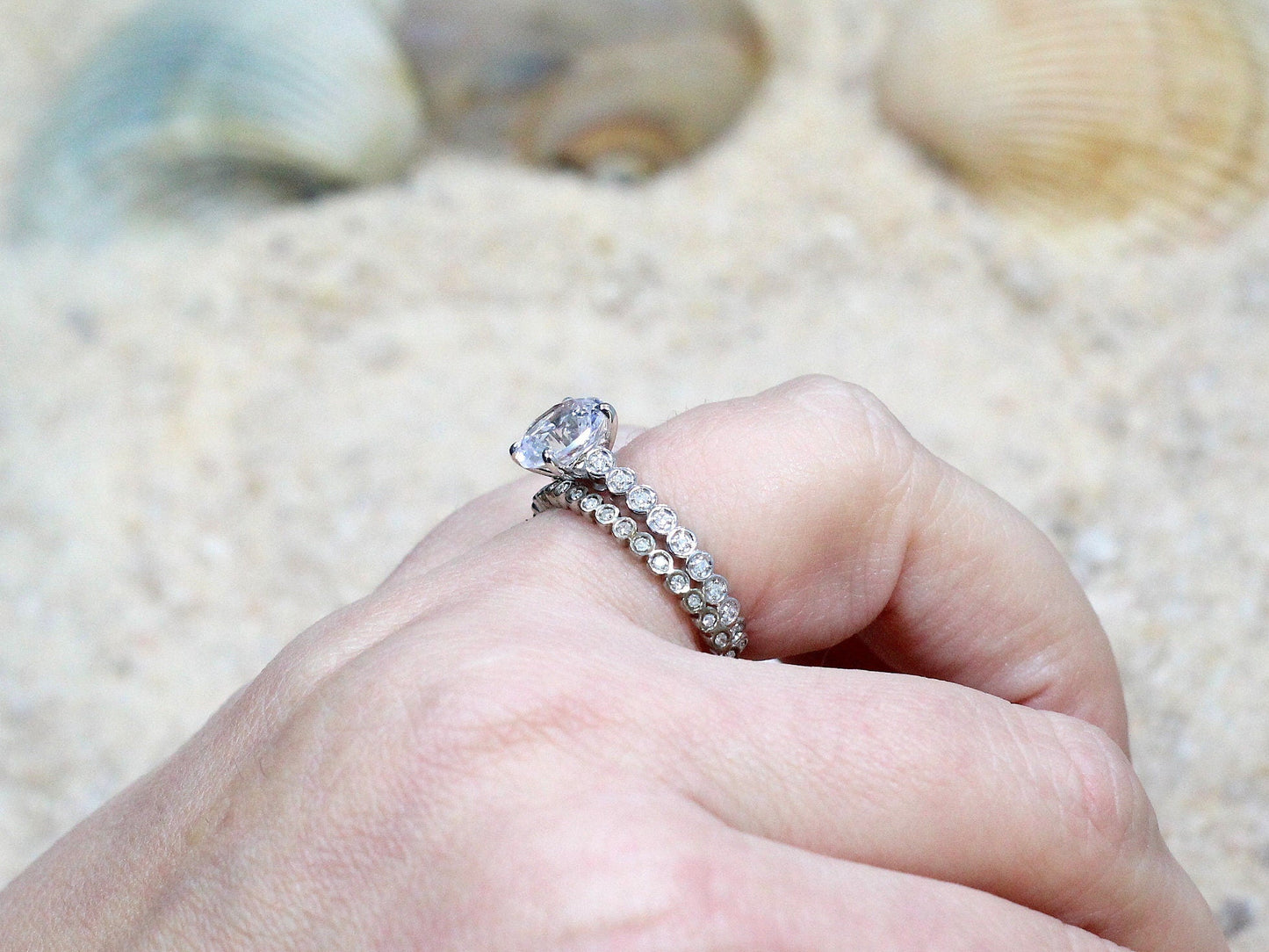 Blue Sapphire & Diamonds Engagement Ring wedding band Set round bezel Ferarelle 2ct 8mm Custom White-Yellow-Rose Gold-10k-14k-18k-Platinum BellaMoreDesign.com