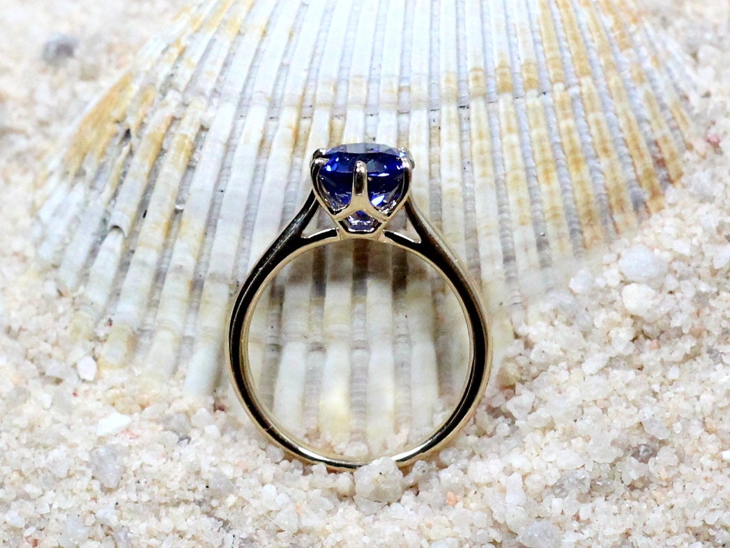 Blue Sapphire Engagement Ring,6 prong Ring,Dinlas,Solitaire Ring,Promise Ring,Sapphire Ring,White-Yellow-Rose Gold-10k-14k-18k-Platinum BellaMoreDesign.com