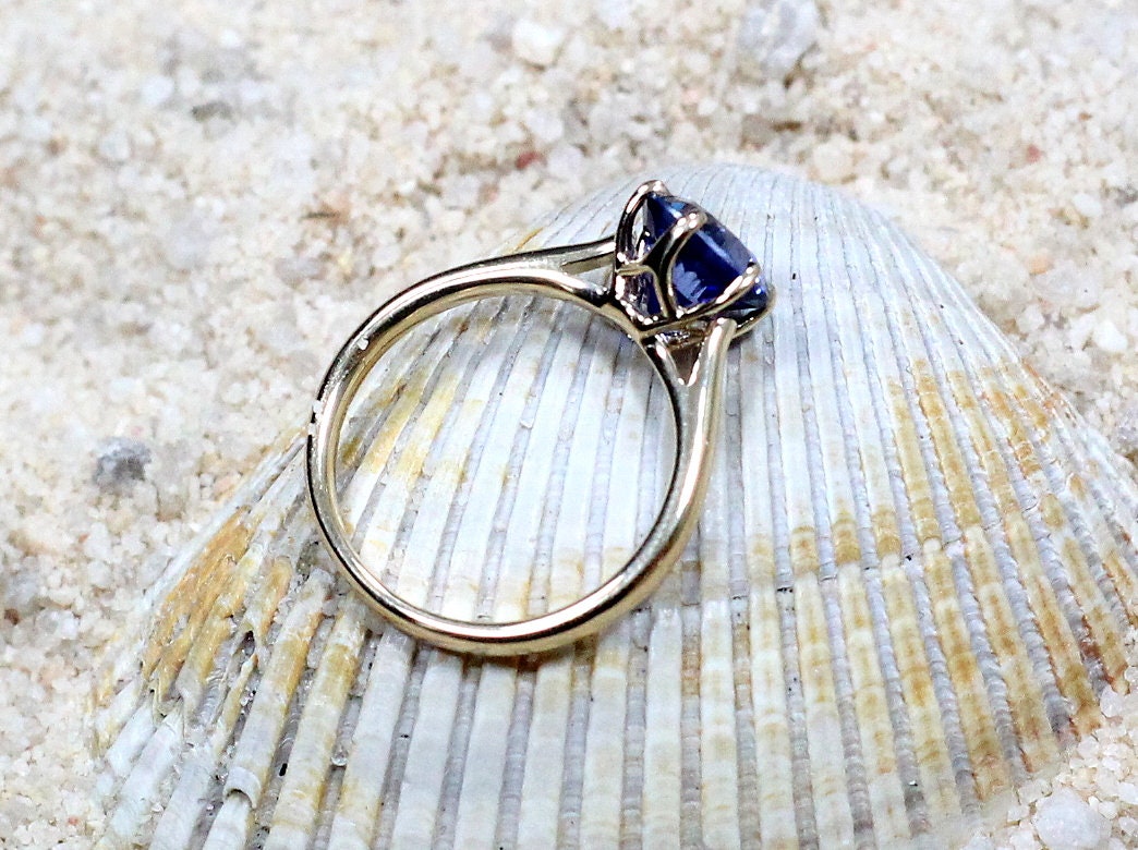 Blue Sapphire Engagement Ring,6 prong Ring,Dinlas,Solitaire Ring,Promise Ring,Sapphire Ring,White-Yellow-Rose Gold-10k-14k-18k-Platinum BellaMoreDesign.com