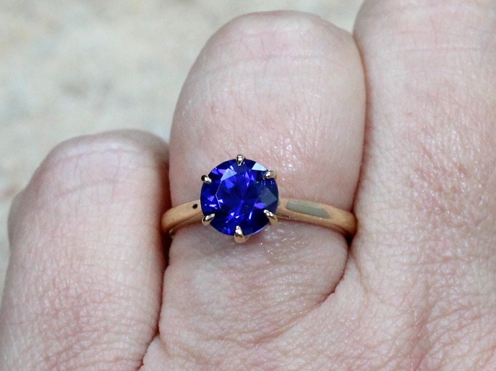 Blue Sapphire Engagement Ring,6 prong Ring,Dinlas,Solitaire Ring,Promise Ring,Sapphire Ring,White-Yellow-Rose Gold-10k-14k-18k-Platinum BellaMoreDesign.com