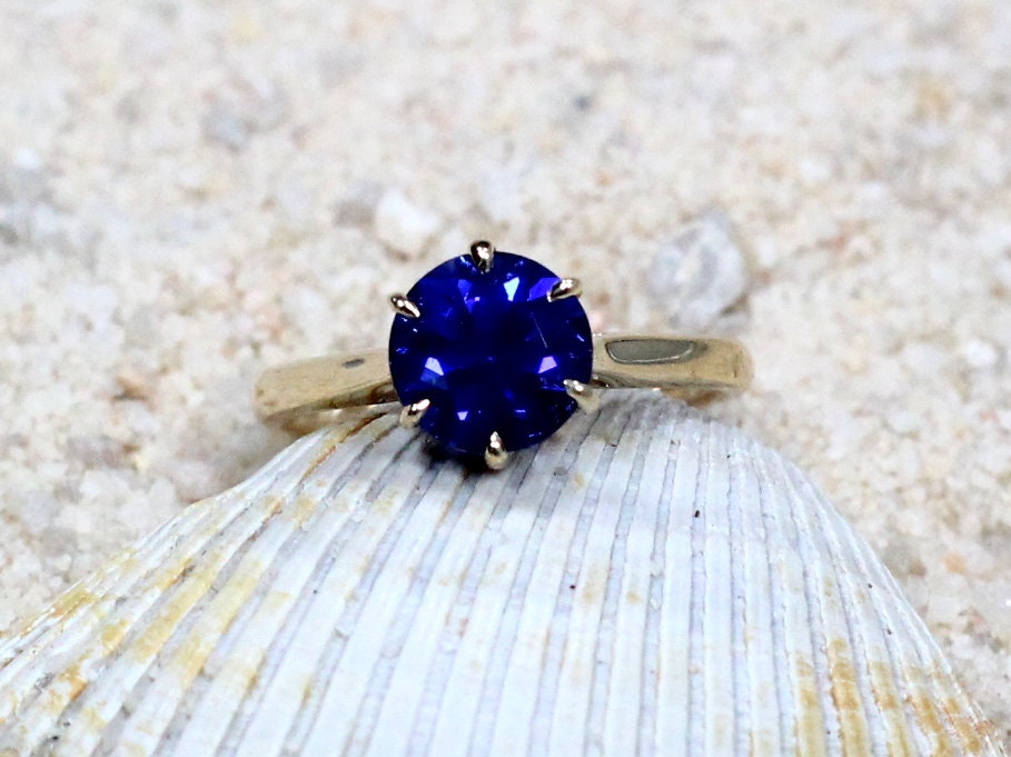 Blue Sapphire Engagement Ring,6 prong Ring,Dinlas,Solitaire Ring,Promise Ring,Sapphire Ring,White-Yellow-Rose Gold-10k-14k-18k-Platinum BellaMoreDesign.com