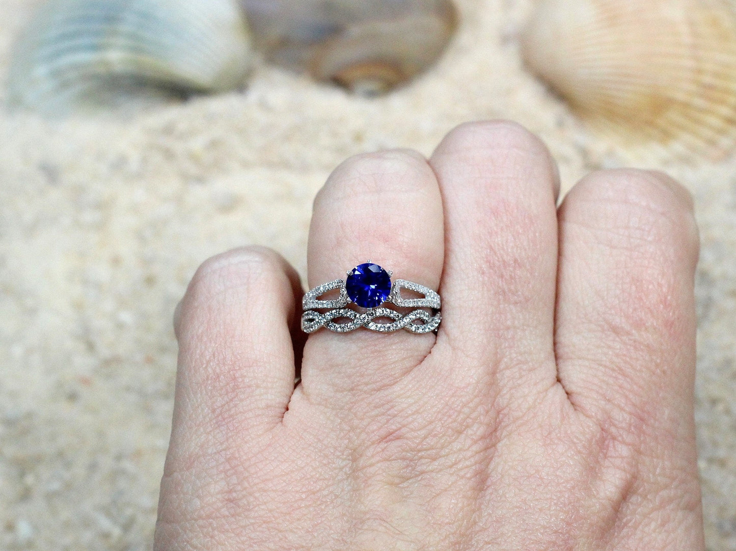 Blue Sapphire Engagement Ring Set,Aglaia,Infinity Ring,Diamond Wedding Band 1ct 6mm Blue Sapphire Ring,Sapphire Ring,Wedding Ring Set BellaMoreDesign.com