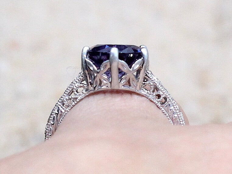 Color Change Ring,Sapphire Engagement Ring,Vintage Ring,Antique Ring,Filigree Ring,Polymnia,3ct Ring,White-Yellow-Rose Gold-Plt BellaMoreDesign.com