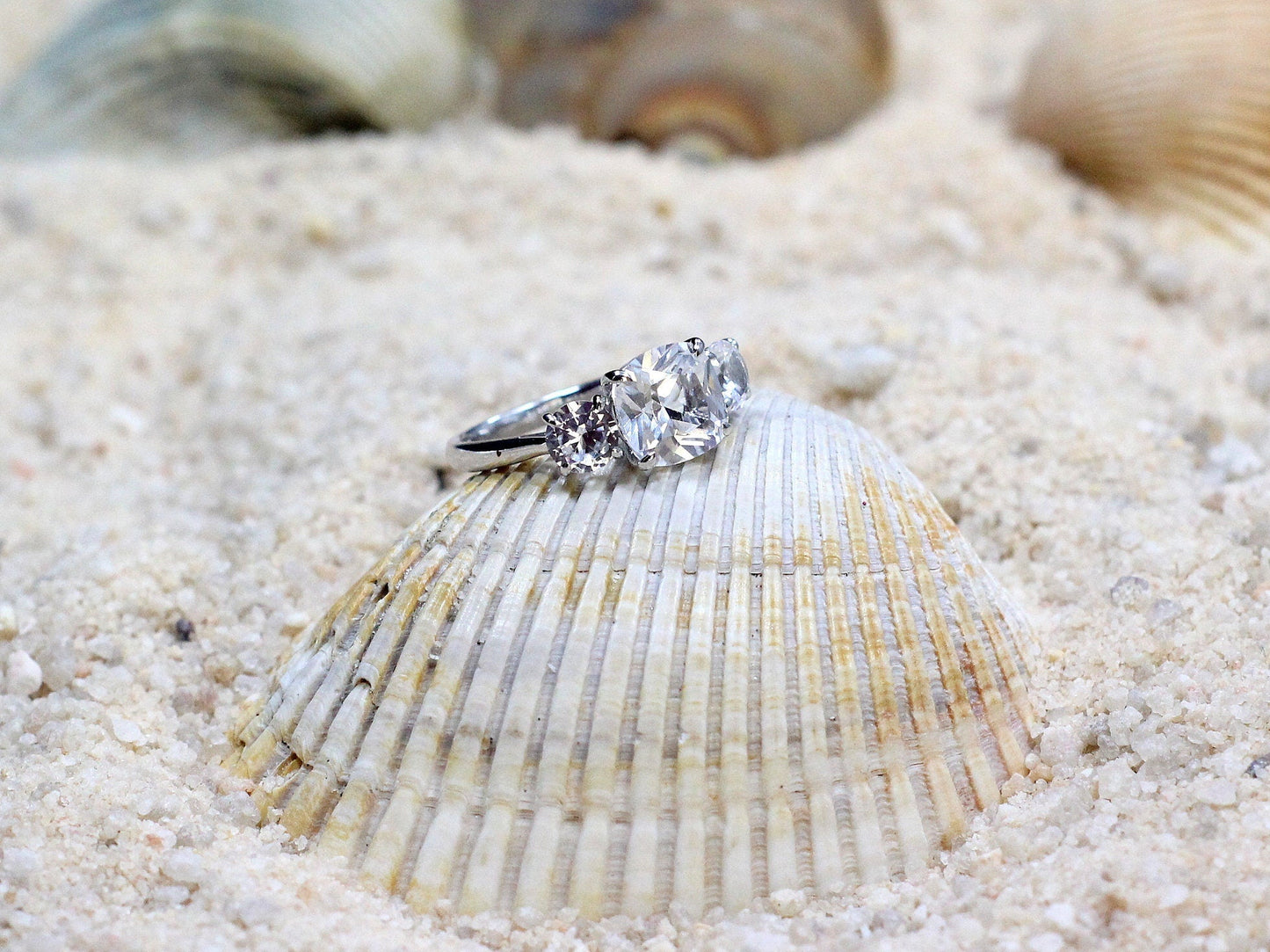 Cushion Round Moissanite ring, Moissanite Engagement Ring, Cushion Cut Ring, 3 Gem Stone Ring, 2ct Ring, Aphrodite, Cushion Moissanite Ring BellaMoreDesign.com