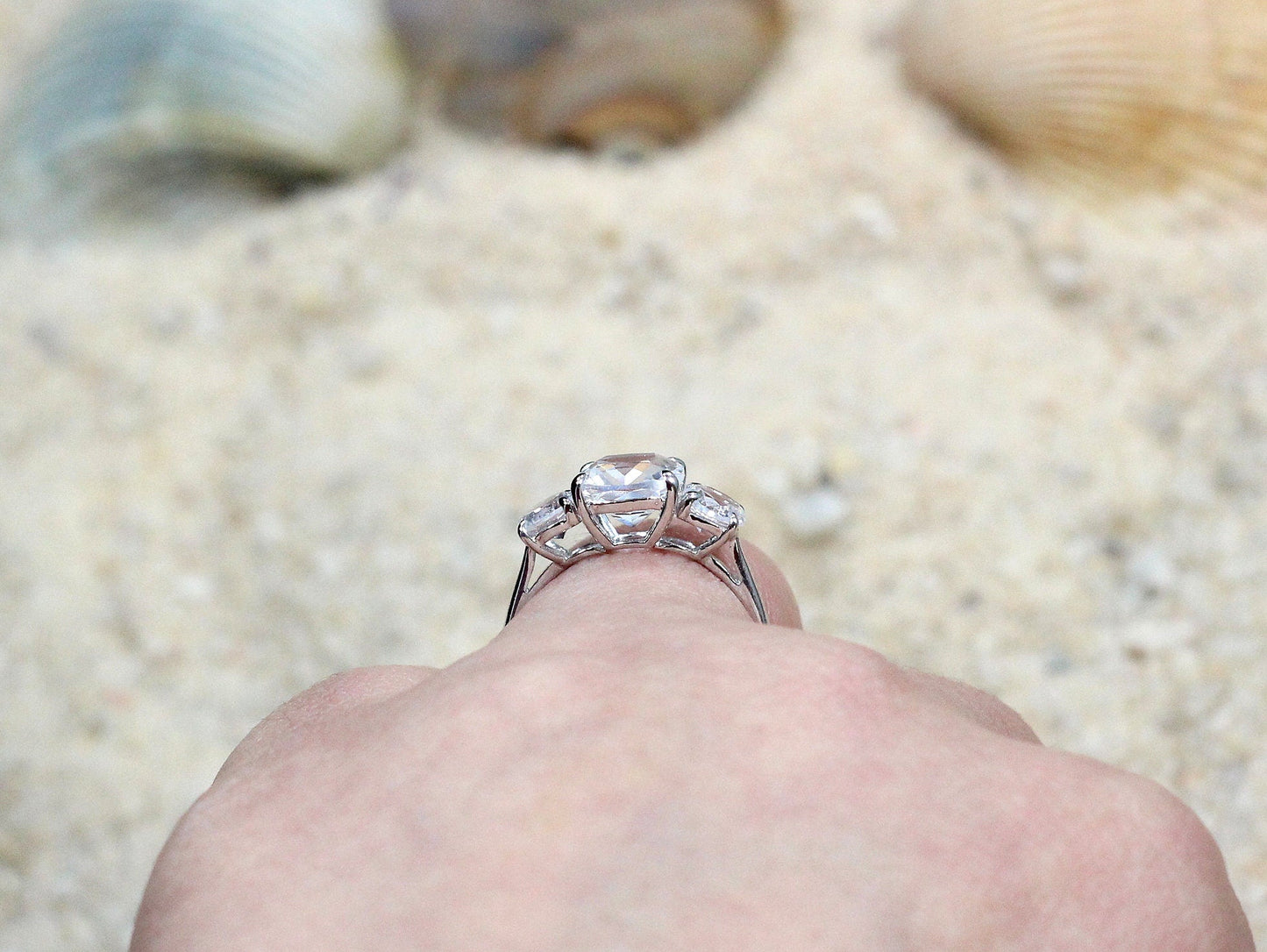 Cushion Round Moissanite ring, Moissanite Engagement Ring, Cushion Cut Ring, 3 Gem Stone Ring, 2ct Ring, Aphrodite, Cushion Moissanite Ring BellaMoreDesign.com