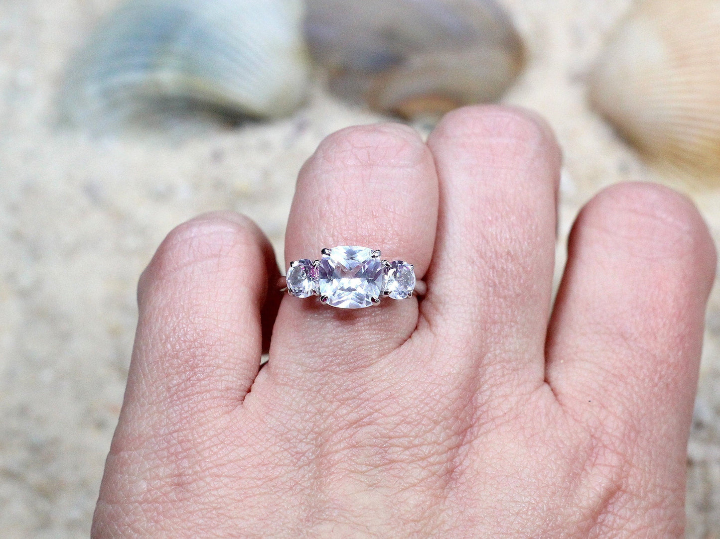 Cushion Round Moissanite ring, Moissanite Engagement Ring, Cushion Cut Ring, 3 Gem Stone Ring, 2ct Ring, Aphrodite, Cushion Moissanite Ring BellaMoreDesign.com