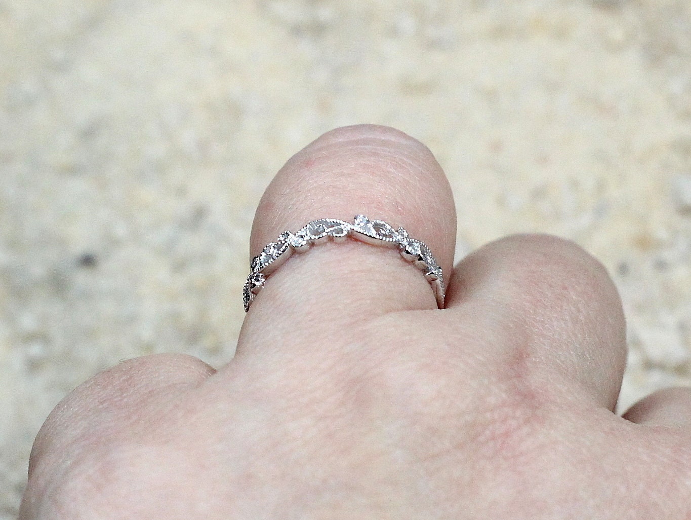 Diamond Wedding Band Engagement Ring with Swirl & Milgrain Beading Edge Rheia Custom Size White-Yellow-Rose Gold-10k-14k-18k-Platinum BellaMoreDesign.com