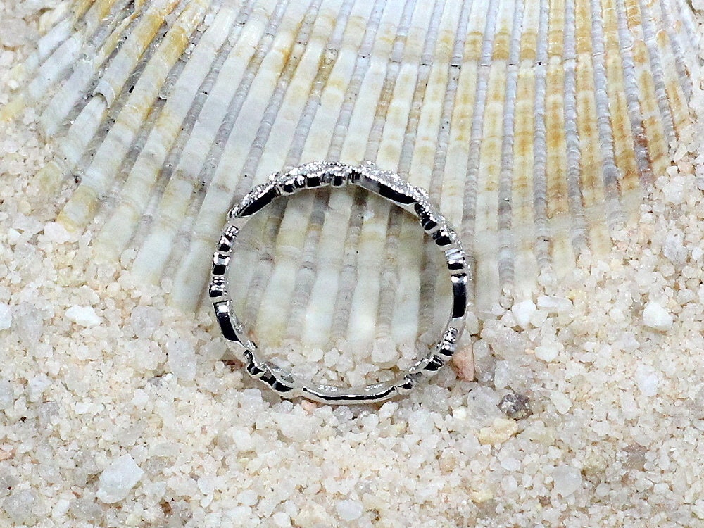 Diamond Wedding Band Engagement Ring with Swirl & Milgrain Beading Edge Rheia Custom Size White-Yellow-Rose Gold-10k-14k-18k-Platinum BellaMoreDesign.com