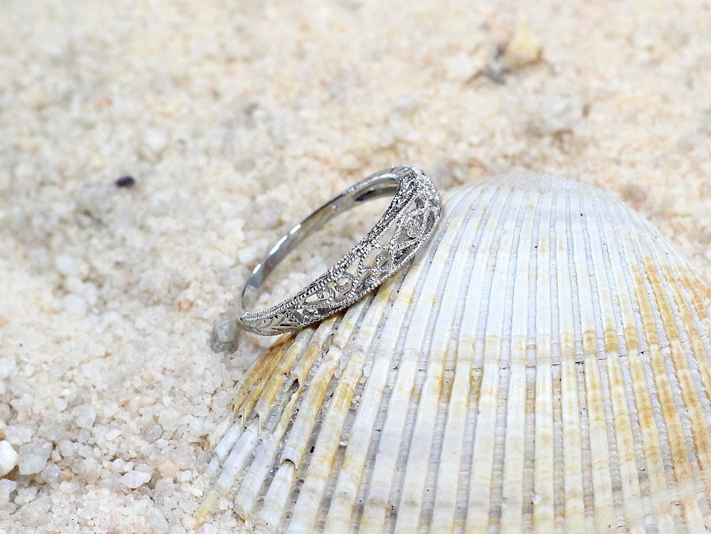Diamond Wedding Band, Filigree, Vintage, Antique, Polymnia, Gift For Her, Promise Ring BellaMoreDesign.com