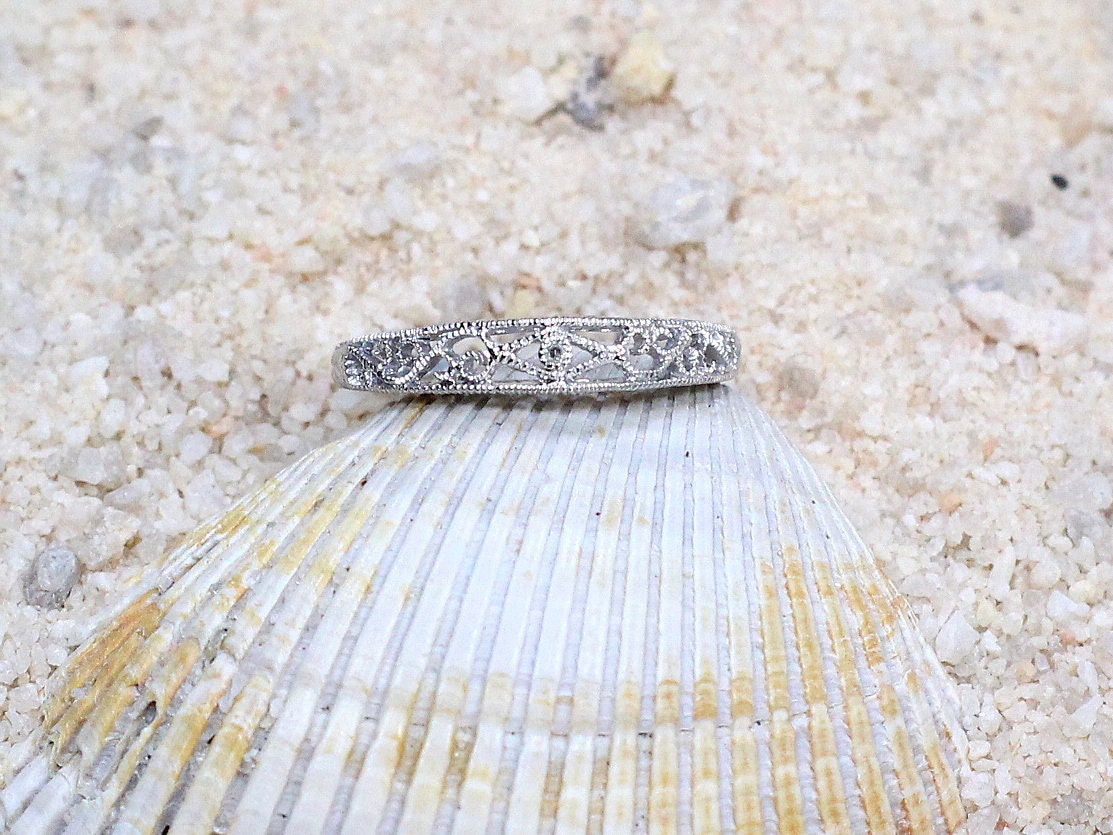 Diamond Wedding Band, Filigree, Vintage, Antique, Polymnia, Gift For Her, Promise Ring BellaMoreDesign.com