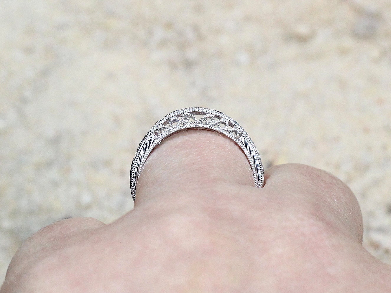 Diamond Wedding Band, Filigree, Vintage, Antique, Polymnia, Gift For Her, Promise Ring BellaMoreDesign.com