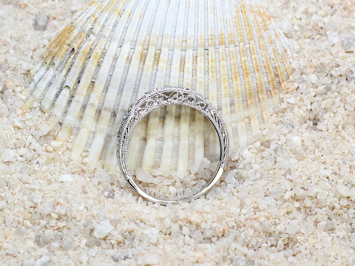 Diamond Wedding Band, Filigree, Vintage, Antique, Polymnia, Gift For Her, Promise Ring BellaMoreDesign.com