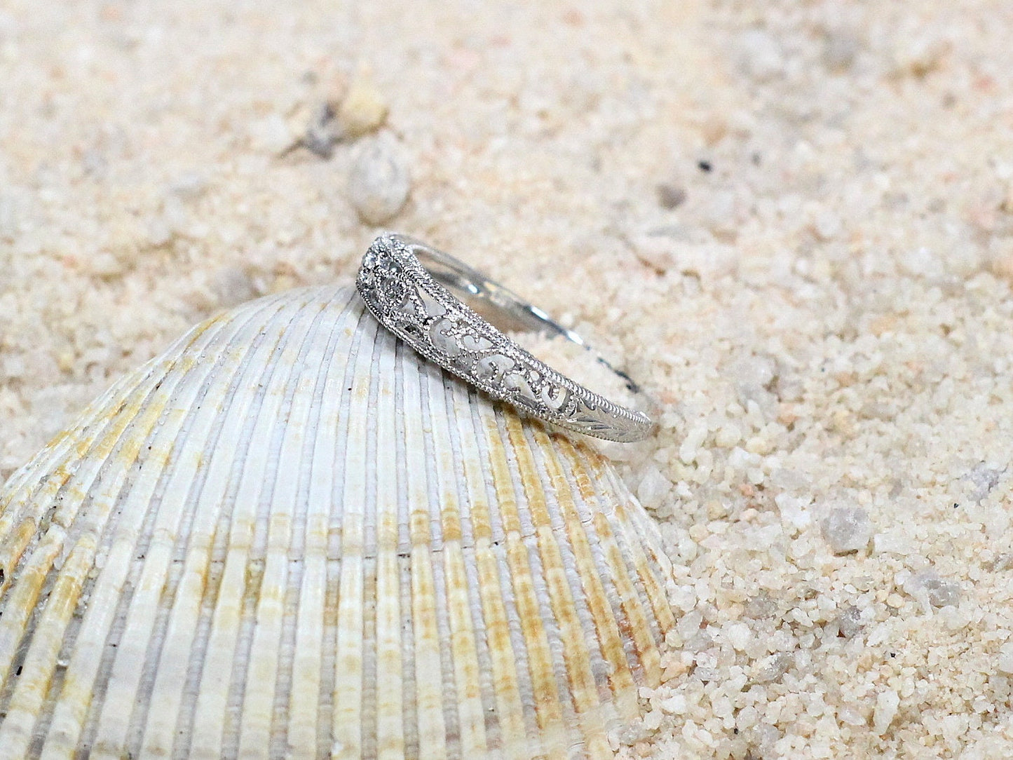 Diamond Wedding Band, Filigree, Vintage, Antique, Polymnia, Gift For Her, Promise Ring BellaMoreDesign.com