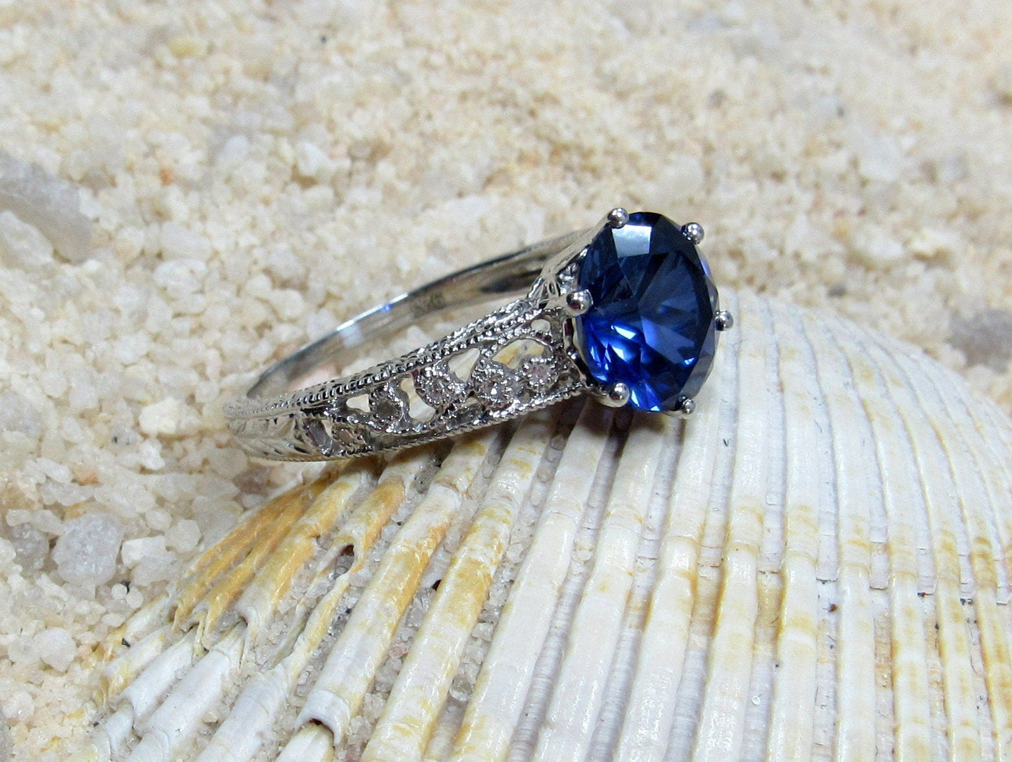 Grey Moissanite Engagement Ring, moissanite Diamond ring, Vintage ring, Antique Filigree ring, Polymnia,Promise Ring,Gift For Her BellaMoreDesign.com