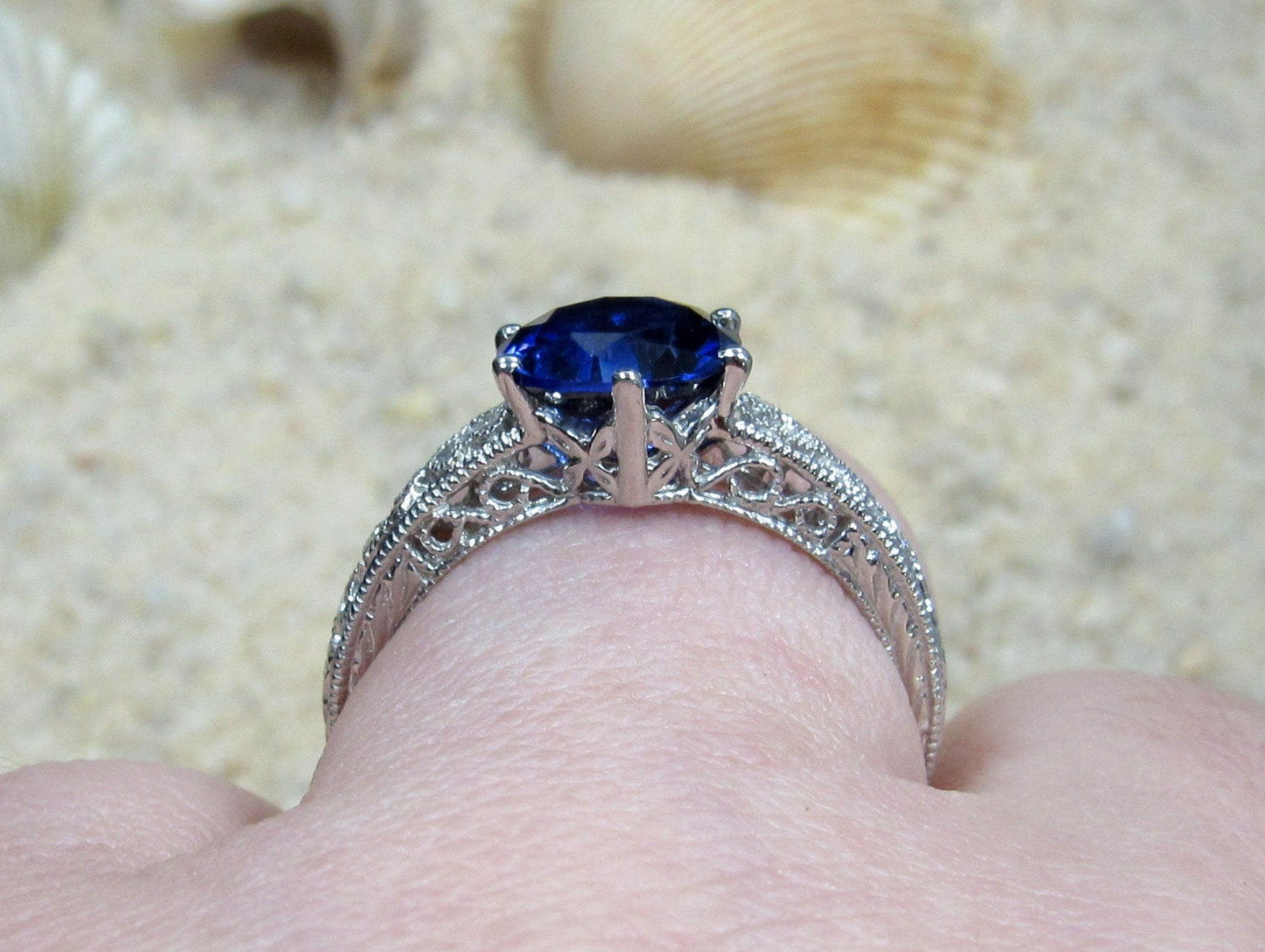 Grey Moissanite Engagement Ring, moissanite Diamond ring, Vintage ring, Antique Filigree ring, Polymnia,Promise Ring,Gift For Her BellaMoreDesign.com