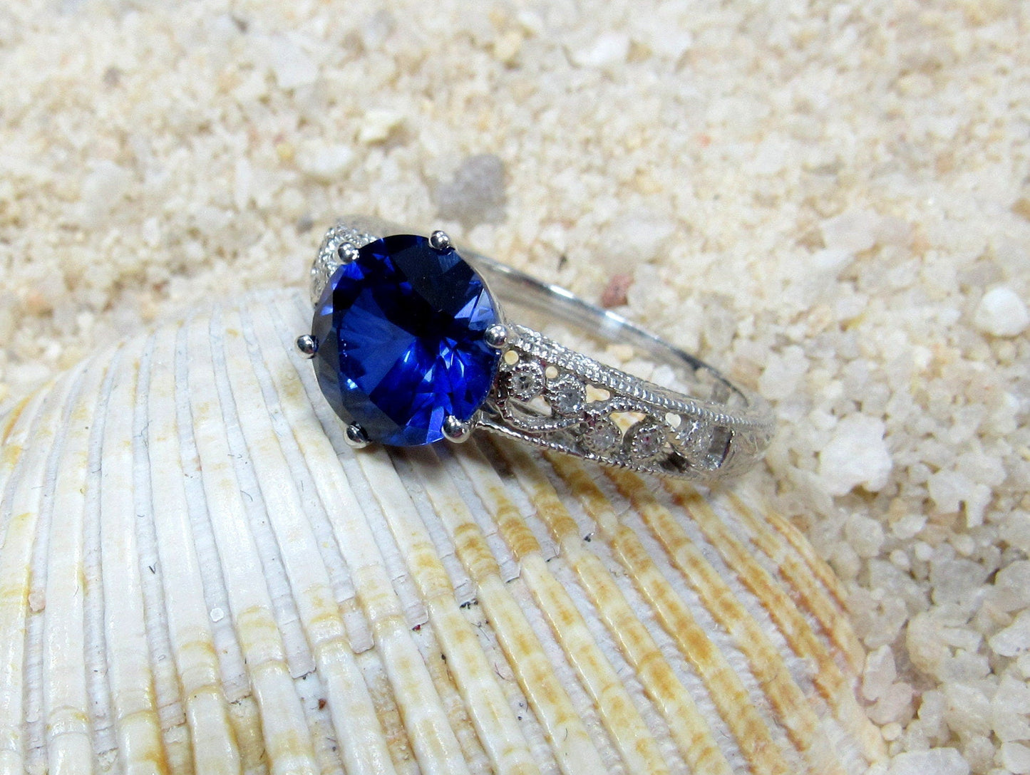 Grey Moissanite Engagement Ring, moissanite Diamond ring, Vintage ring, Antique Filigree ring, Polymnia,Promise Ring,Gift For Her BellaMoreDesign.com