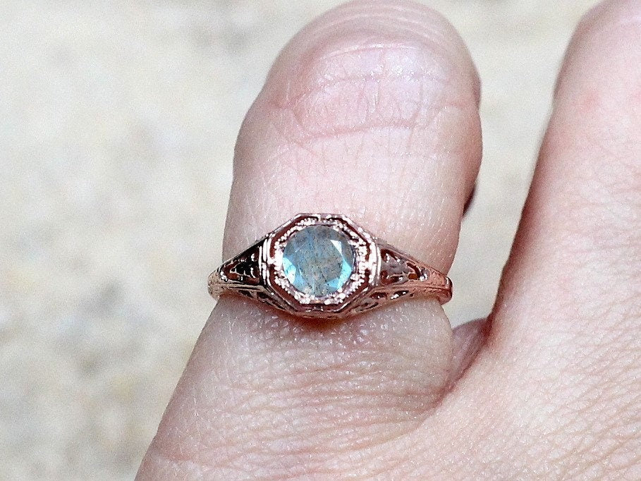 Labradorite Engagement Ring,Antique Ring,Filigree Ring,Kassandra, .75ct 5mm,Sapphire Ring,White Sapphire Ring BellaMoreDesign.com