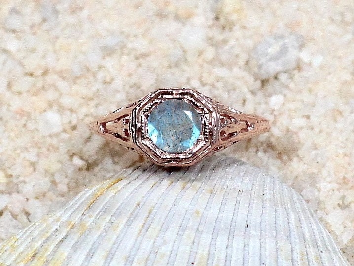 Labradorite Engagement Ring,Antique Ring,Filigree Ring,Kassandra, .75ct 5mm,Sapphire Ring,White Sapphire Ring BellaMoreDesign.com