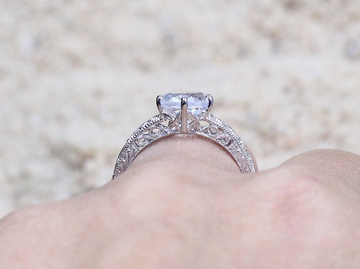 Labradorite Engagement Ring Antique Vintage Filigre Milgrain Polymnia Round 2ct 8mm White-Yellow-Rose Gold-10k-14k-18k-Platinum BellaMoreDesign.com