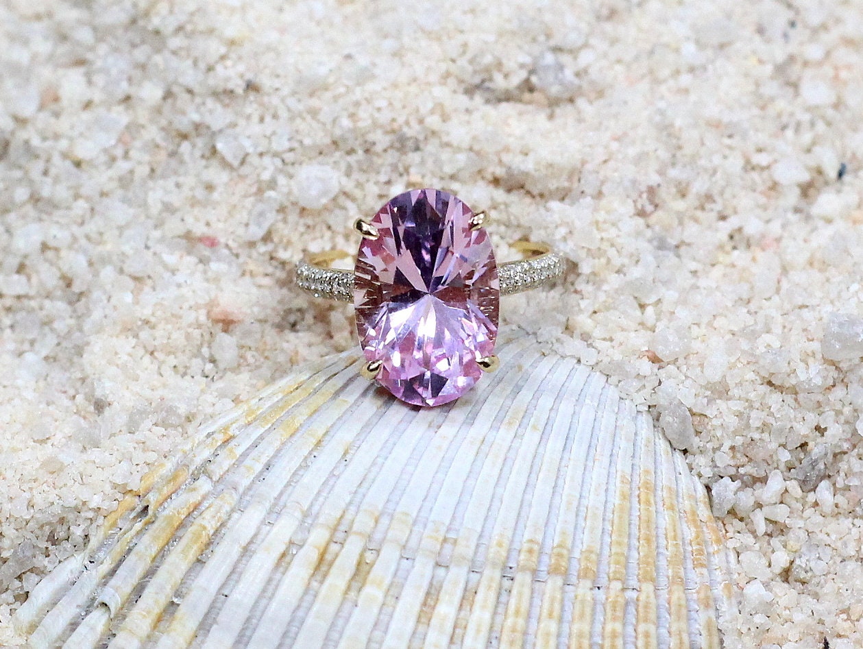 Light Pink Sapphire with Diamonds Engagement Ring, Oval Sapphire, Celebrity Ring,Typhon, 9ct, 15x10mm BellaMoreDesign.com