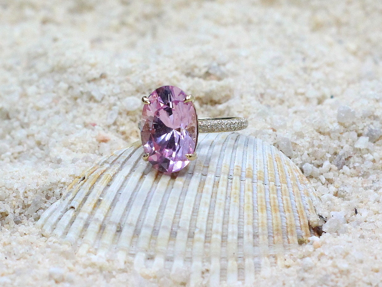 Light Pink Sapphire with Diamonds Engagement Ring, Oval Sapphire, Celebrity Ring,Typhon, 9ct, 15x10mm BellaMoreDesign.com