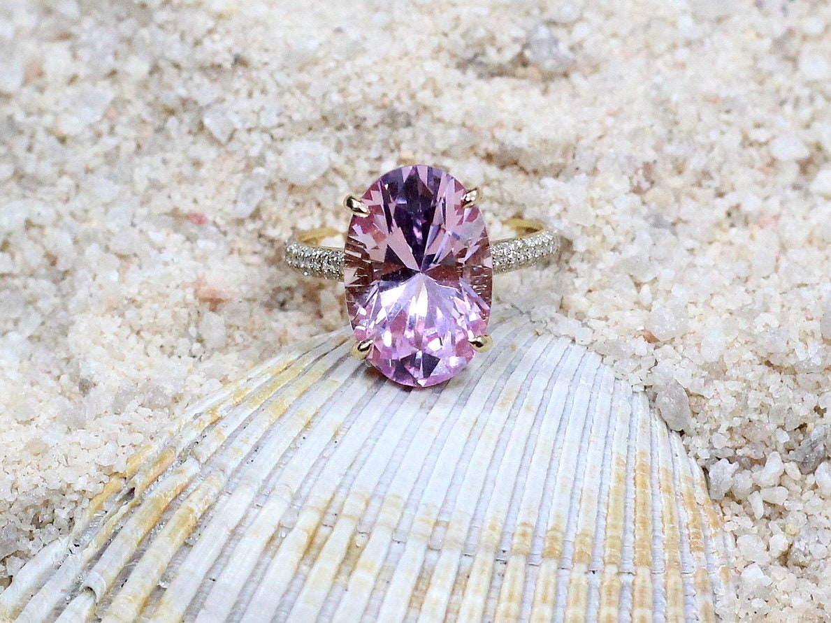 Light Pink Sapphire with Diamonds Engagement Ring, Oval Sapphire, Celebrity Ring,Typhon, 9ct, 15x10mm BellaMoreDesign.com
