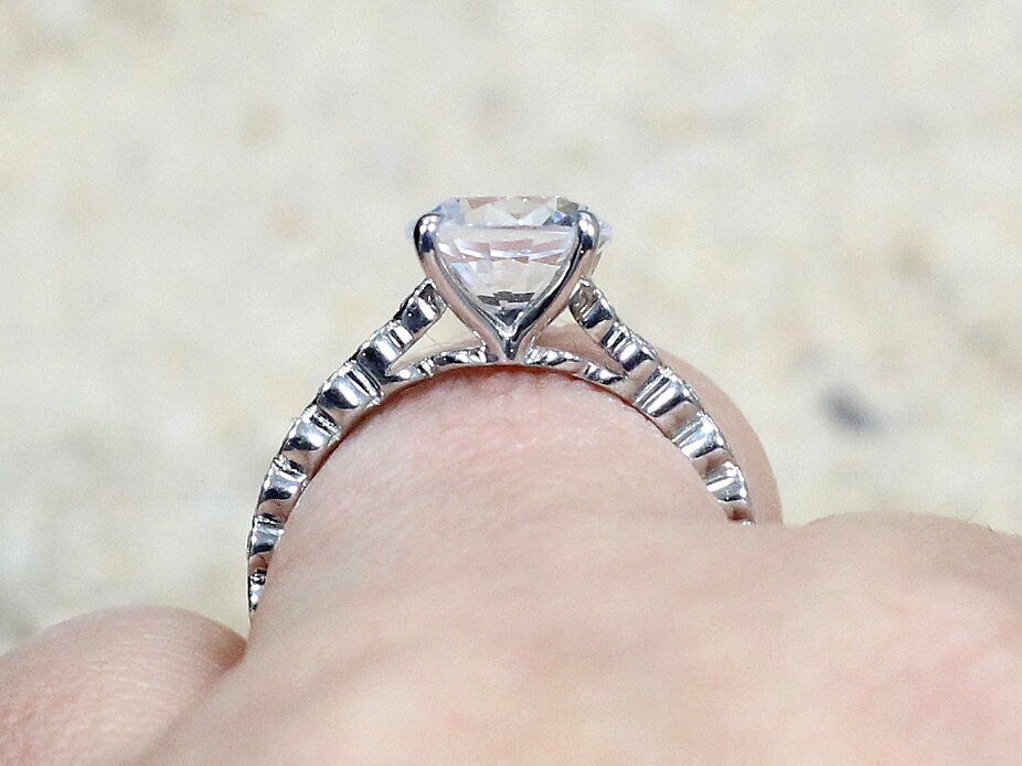 Moissanite Diamond Engagement Ring Ferarelle Eternity Bubble Circle Bezel Milgrain 2ct 8mm White-Yellow-Rose Gold-10k-14k-18k-Platinum BellaMoreDesign.com