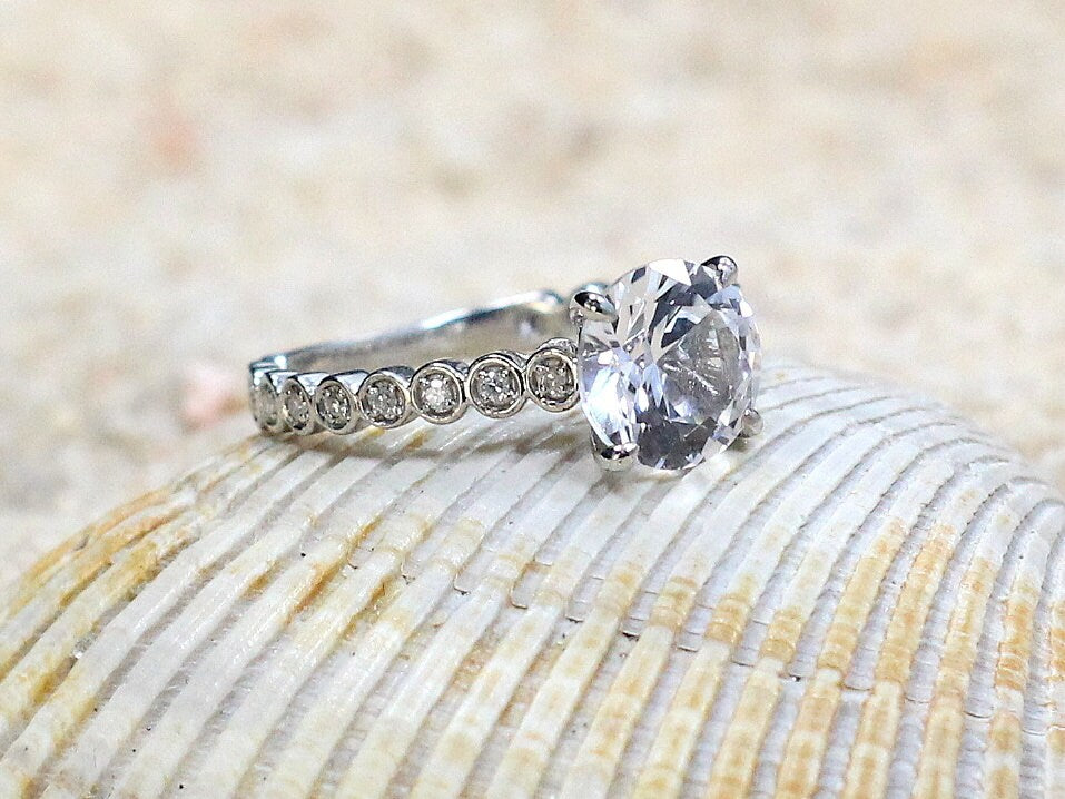 Moissanite Diamond Engagement Ring Ferarelle Eternity Bubble Circle Bezel Milgrain 2ct 8mm White-Yellow-Rose Gold-10k-14k-18k-Platinum BellaMoreDesign.com