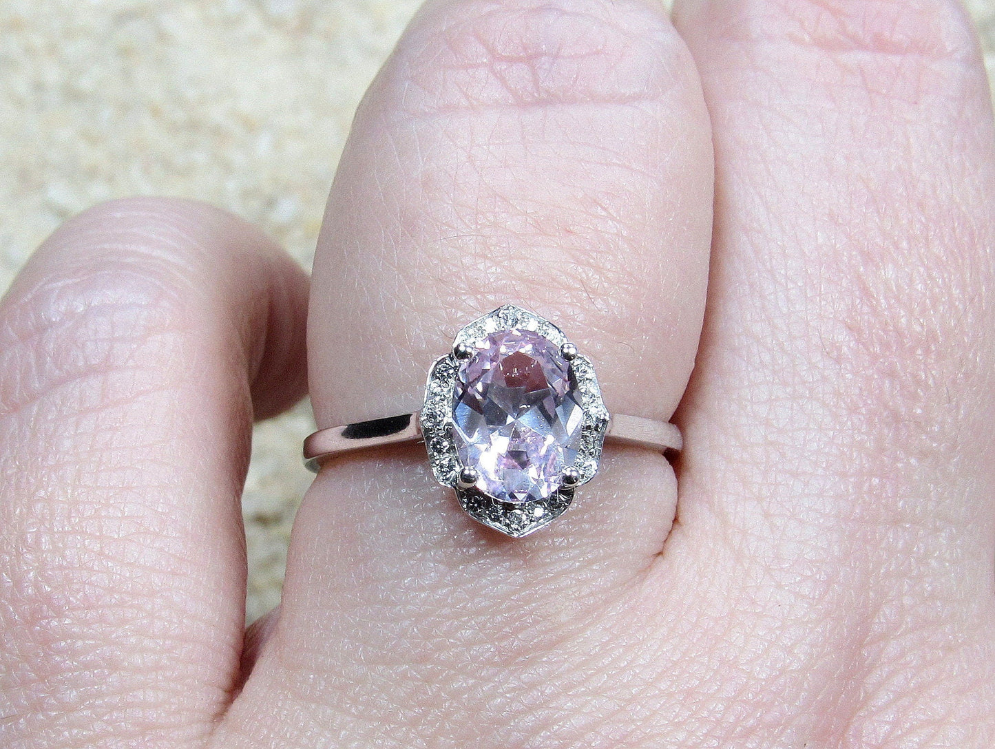 Moissanite Diamond Oval Halo Engagement Ring, Oval Floral Ring, Sospita, 2ct Ring, White-Yellow-Rose Gold-10k-14k-18k-Platinum, 8x6mm Oval BellaMoreDesign.com
