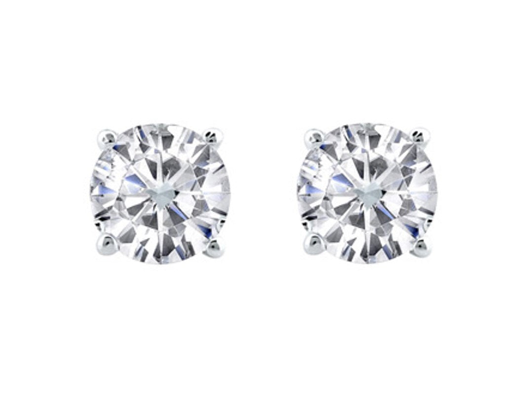 Moissanite Earrings Studs, Simulated Diamond, 4 prong Round Basket Friction Push Back Earring 1.5 ct 6mm White Yellow or Rose Gold 10,14,18k BellaMoreDesign.com