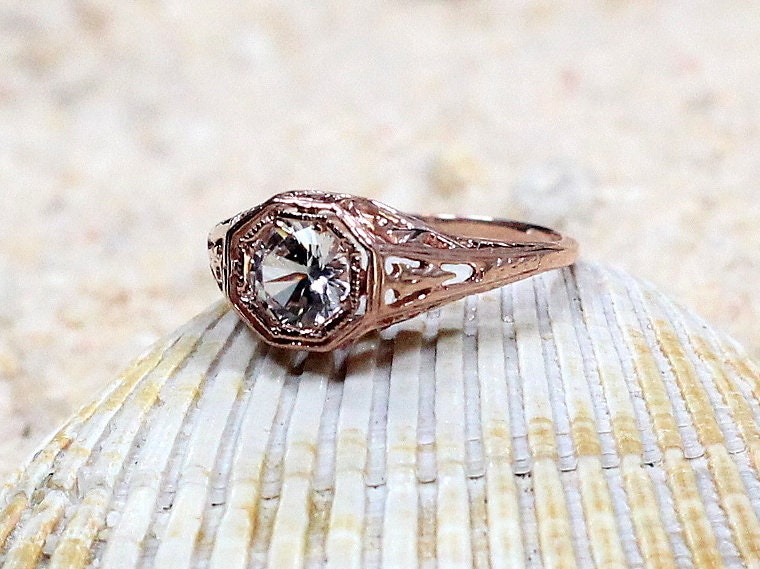 Moissanite Engagement Ring, Antique, Filigree, Vintage, Kassandra, .50ct, 5mm, Promise Ring, Gift For Her BellaMoreDesign.com