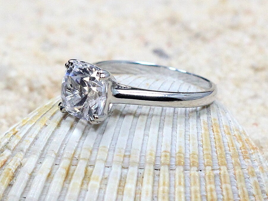 Moissanite Engagement Ring, Diamond Alternative Cathedral ring, Phoebe 2.4ct 8mm Custom White-Yellow-Rose Gold-10k-14k-18k-Platinum BellaMoreDesign.com