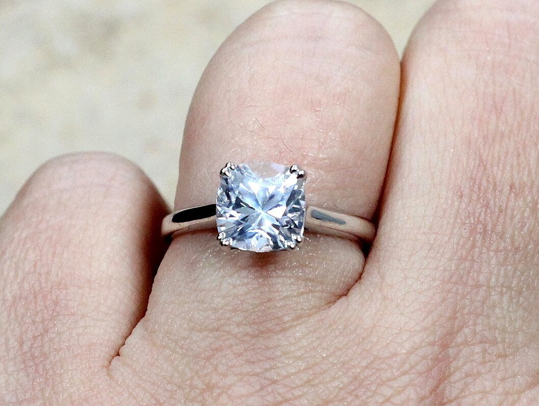 Moissanite Engagement Ring, Diamond Alternative Cathedral ring, Phoebe 2.4ct 8mm Custom White-Yellow-Rose Gold-10k-14k-18k-Platinum BellaMoreDesign.com
