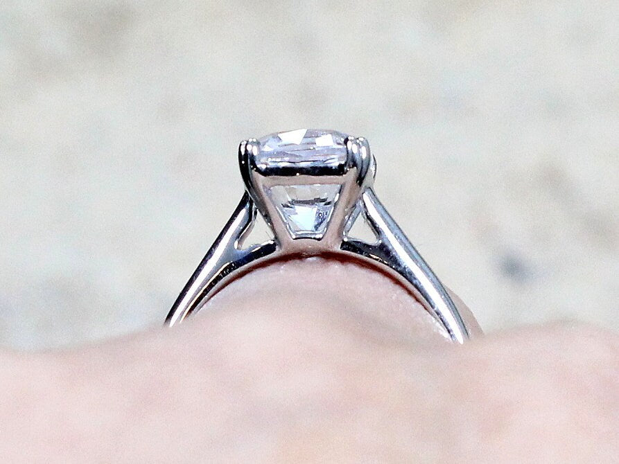 Moissanite Engagement Ring, Diamond Alternative Cathedral ring, Phoebe 2.4ct 8mm Custom White-Yellow-Rose Gold-10k-14k-18k-Platinum BellaMoreDesign.com