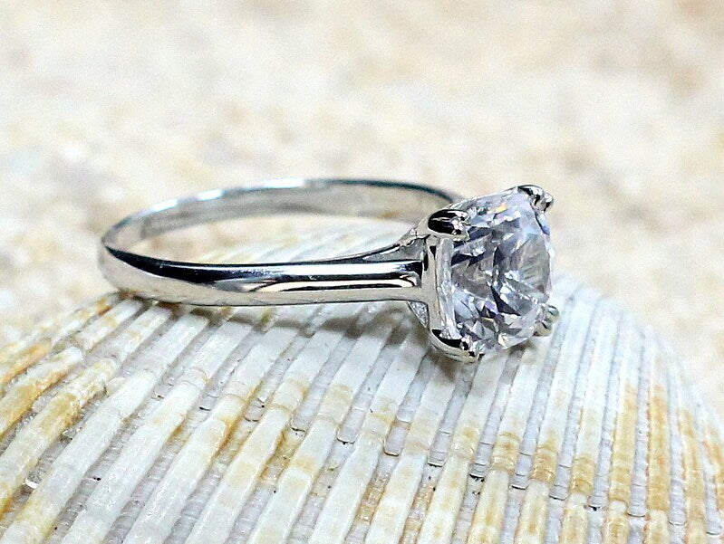 Moissanite Engagement Ring, Diamond Alternative Cathedral ring, Phoebe 2.4ct 8mm Custom White-Yellow-Rose Gold-10k-14k-18k-Platinum BellaMoreDesign.com