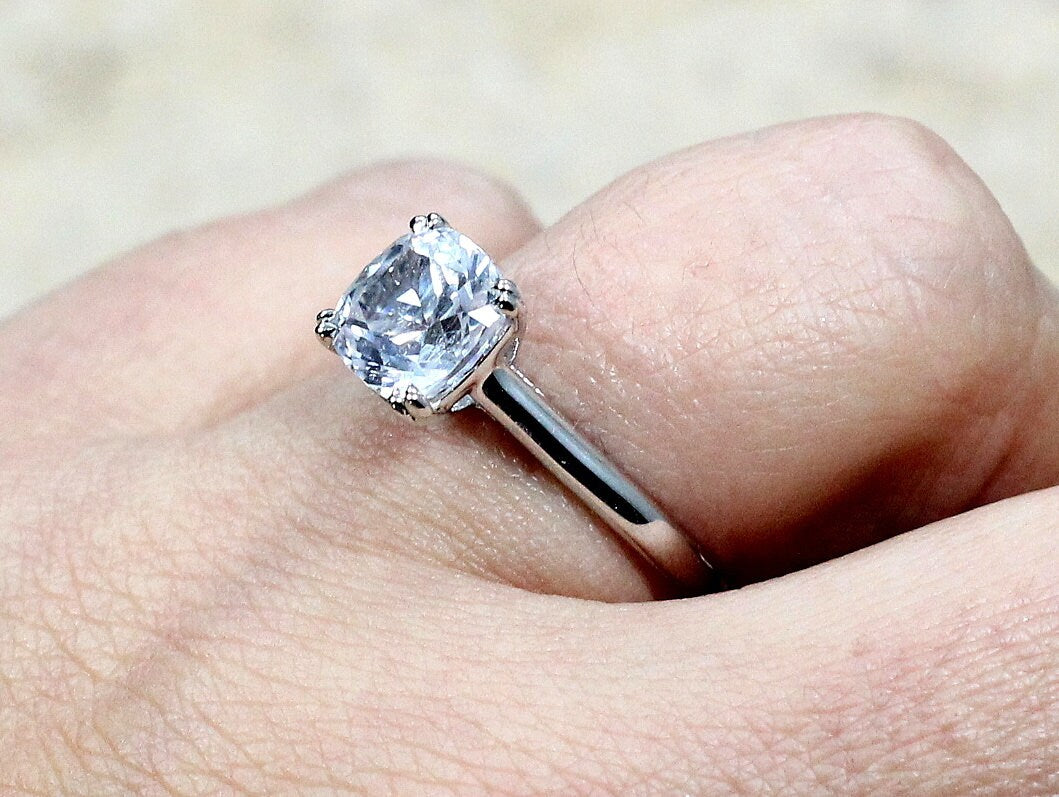 Moissanite Engagement Ring, Diamond Alternative Cathedral ring, Phoebe 2.4ct 8mm Custom White-Yellow-Rose Gold-10k-14k-18k-Platinum BellaMoreDesign.com