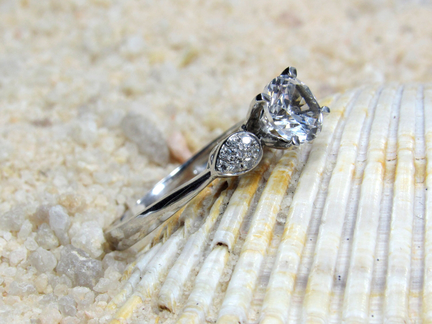 Moissanite Engagement Ring, Round Moissanite Diamonds Cluster Leaf Ring, Hestia, 1ct, 6mm, Promise Ring, Gift For Her BellaMoreDesign.com