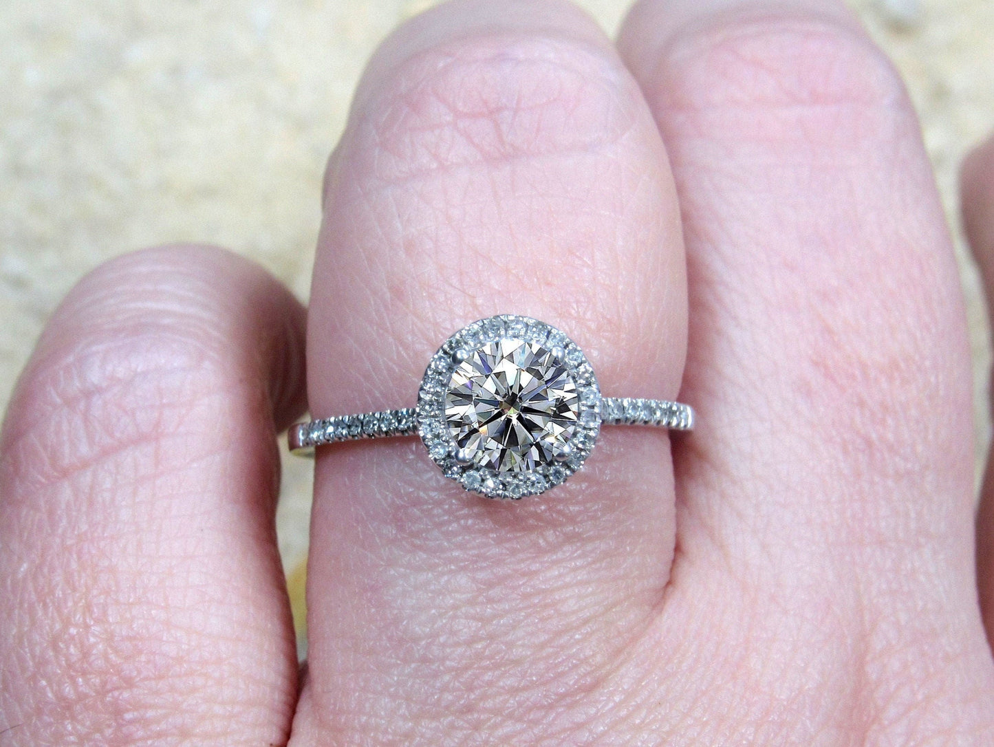 Moissanite Engagement Ring, Round Moissanite Diamonds Halo Ring, Pricus, 1ct Round Ring, White-Yellow-Rose Gold-10k-14k-18k-Platinum, 6mm BellaMoreDesign.com