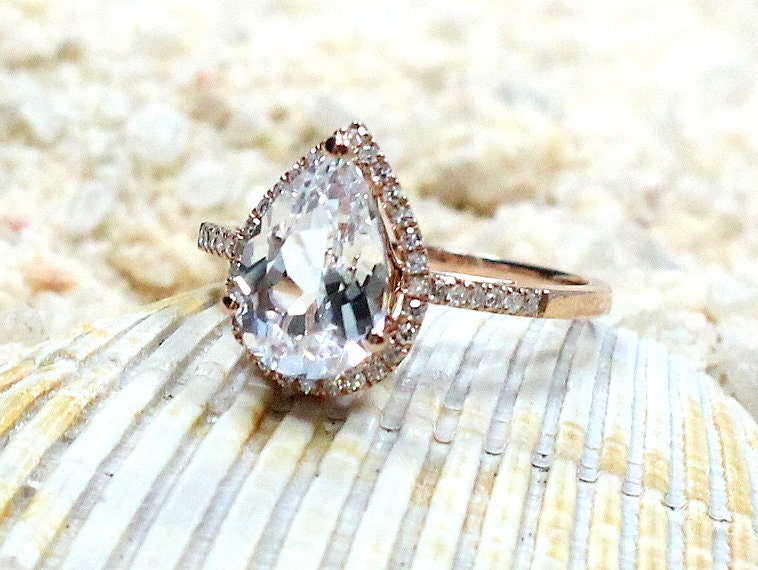 Moissanite Engagement Ring,Simulated Diamond ring, Cut Halo Ring,Goccia,2ct Ring,Moissanite ring,White-Yellow-Rose Gold-10k-14k-18k-Platinum BellaMoreDesign.com
