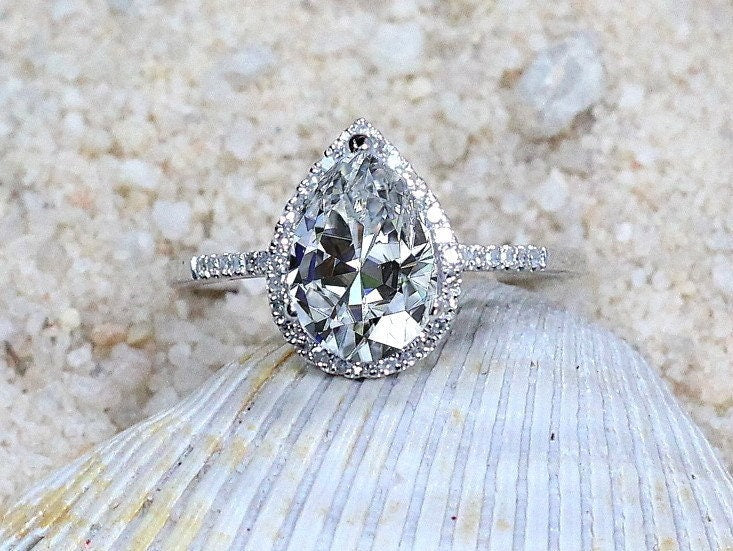 Moissanite Engagement Ring,Simulated Diamond ring, Cut Halo Ring,Goccia,2ct Ring,Moissanite ring,White-Yellow-Rose Gold-10k-14k-18k-Platinum BellaMoreDesign.com