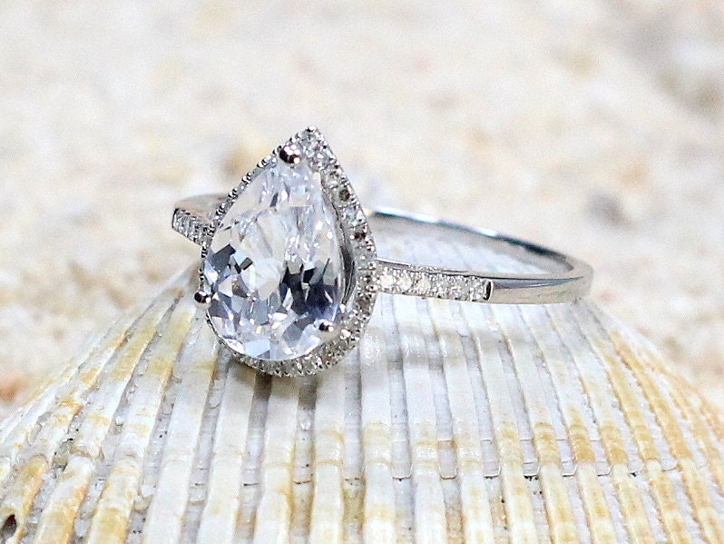 Moissanite Engagement Ring,Simulated Diamond ring, Cut Halo Ring,Goccia,2ct Ring,Moissanite ring,White-Yellow-Rose Gold-10k-14k-18k-Platinum BellaMoreDesign.com