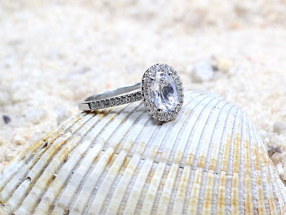 Moissanite Engagement Ring, Simulated Diamond ring, Oval Halo moissanite ring, Ovale, 1ct, 7x5mm, Statement Ring, Promise ring, bridal ring BellaMoreDesign.com