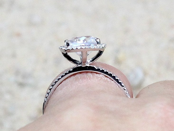 Moonstone & Diamonds Engagement Ring Cushion Halo Cuscino Grand 2ct 8mm Custom Size White Yellow Rose Gold 10k 14k 18k Platinum BellaMoreDesign.com