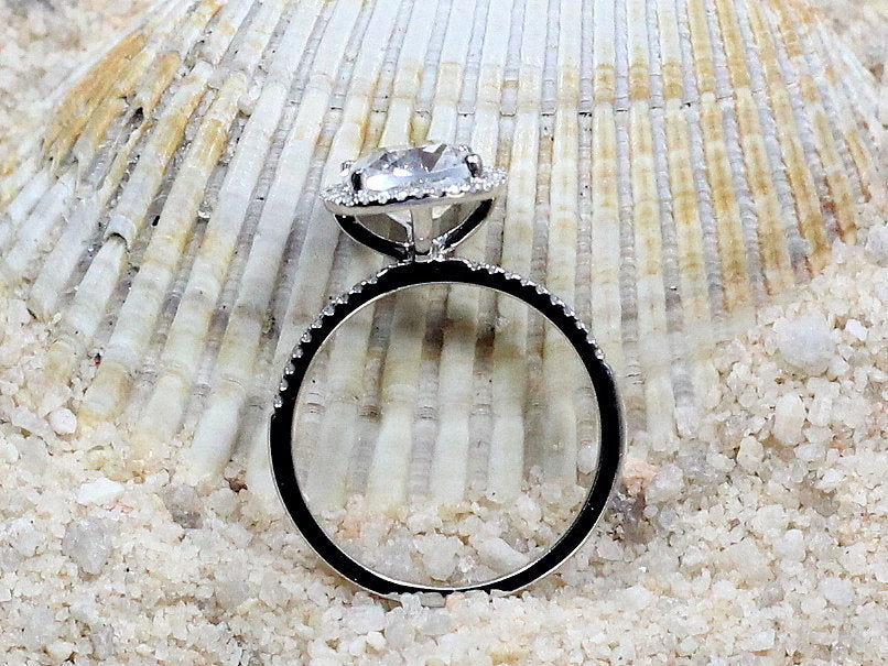 Moonstone & Diamonds Engagement Ring Cushion Halo Cuscino Grand 2ct 8mm Custom Size White Yellow Rose Gold 10k 14k 18k Platinum BellaMoreDesign.com
