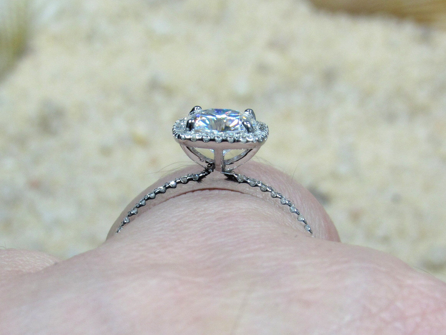 Moonstone & Diamonds Engagement Ring Cushion Halo Cuscino Petite Round cut 1ct 6mm Custom White-Yellow-Rose Gold-10k-14k-18k-Platinum BellaMoreDesign.com
