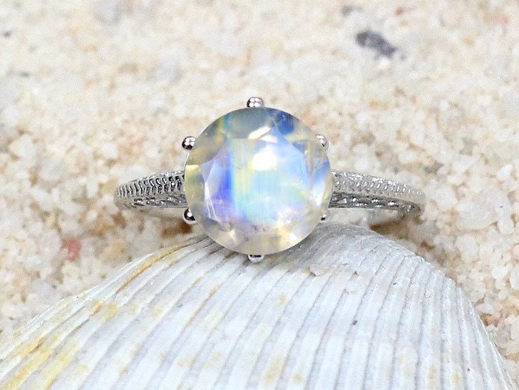 Moonstone Engagement Ring,Vintage Ring,Antique Ring,Filigree Ring,Maia,3ct Ring,Sapphire Ring,White-Yellow-Rose Gold-Platinum BellaMoreDesign.com