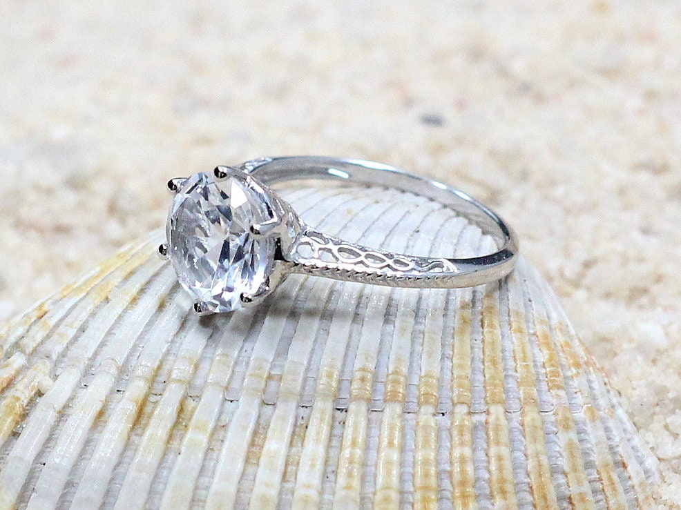 Moonstone Engagement Ring,Vintage Ring,Antique Ring,Filigree Ring,Maia,3ct Ring,Sapphire Ring,White-Yellow-Rose Gold-Platinum BellaMoreDesign.com