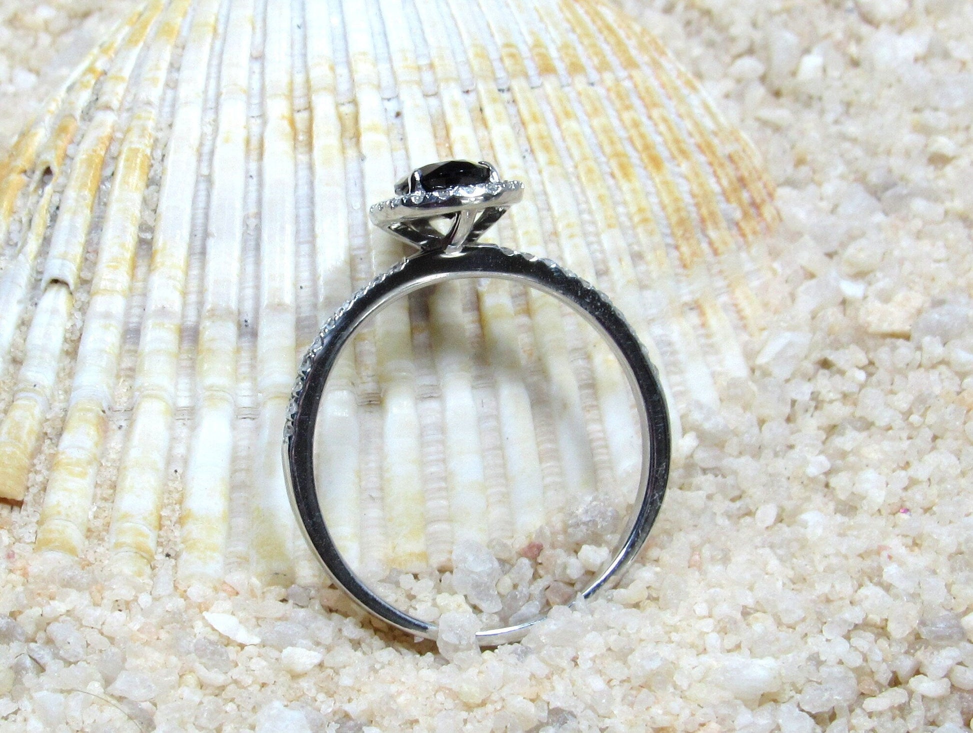 Peach Sapphire & Diamonds Pear Halo Engagement Ring Helena 1ct 7x5mm Custom Size White-Yellow-Rose Gold-10k-14k-18k-Platinum BellaMoreDesign.com