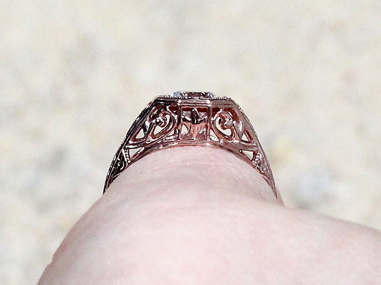 Peach Sapphire Engagement Ring,Antique Ring,Filigree Ring,Kassandra, .75ct 5mm,Sapphire Ring,White Sapphire Ring BellaMoreDesign.com