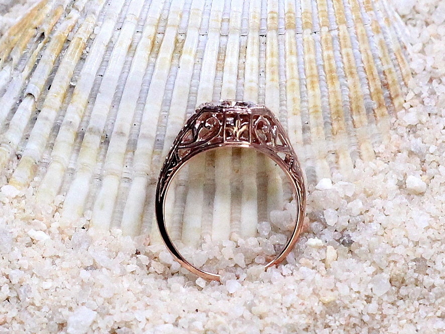 Peach Sapphire Engagement Ring,Antique Ring,Filigree Ring,Kassandra, .75ct 5mm,Sapphire Ring,White Sapphire Ring BellaMoreDesign.com